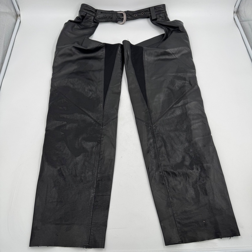 Vintage‎ Harley Davidson Leather Motorcycle Riding Chaps Black Pants Size MW